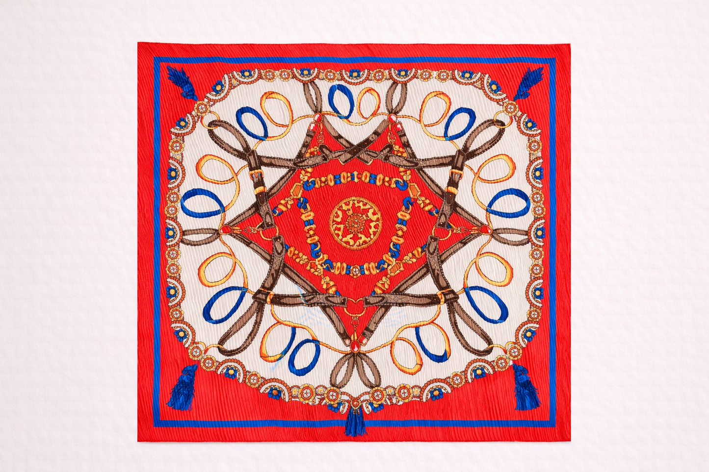 Pleated Bridle Print Square Scarf