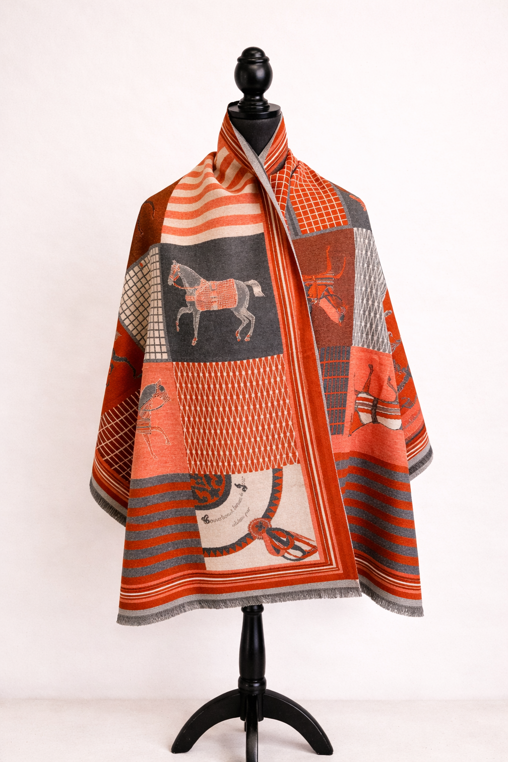 Patchwork Horse Print Reversible Oversized Scarf