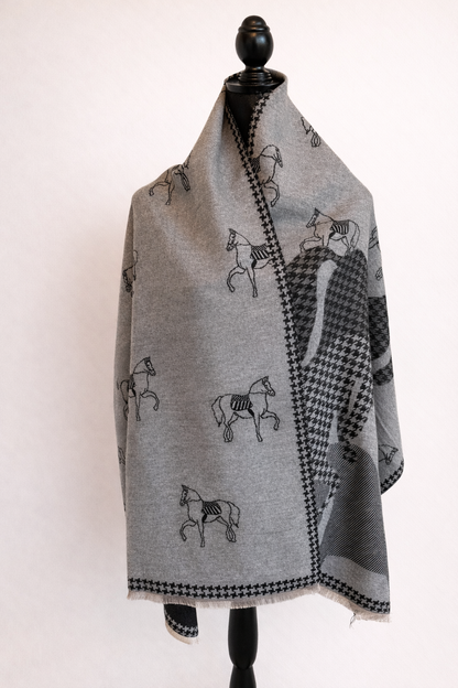 Horse Print Reversible Oversized Scarf