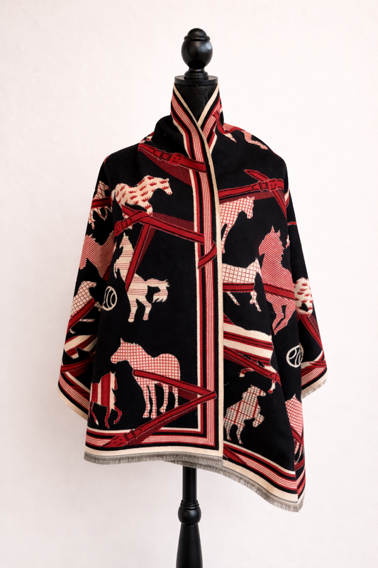 Belt Detail Horse Print Oversized Scarf