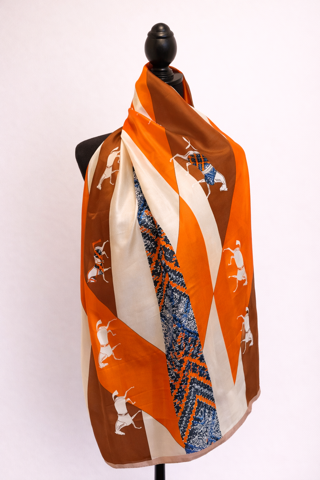 Horse Print Oversized Scarf – Orange & Tan