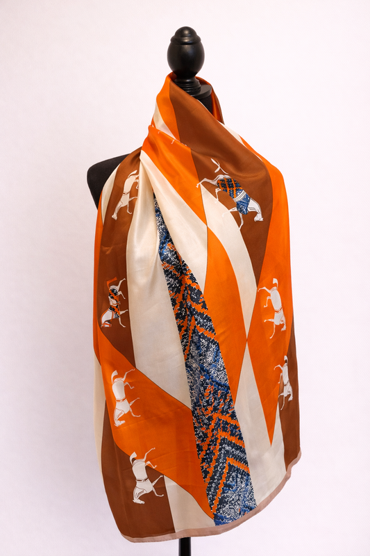 Horse Print Oversized Scarf – Orange & Tan