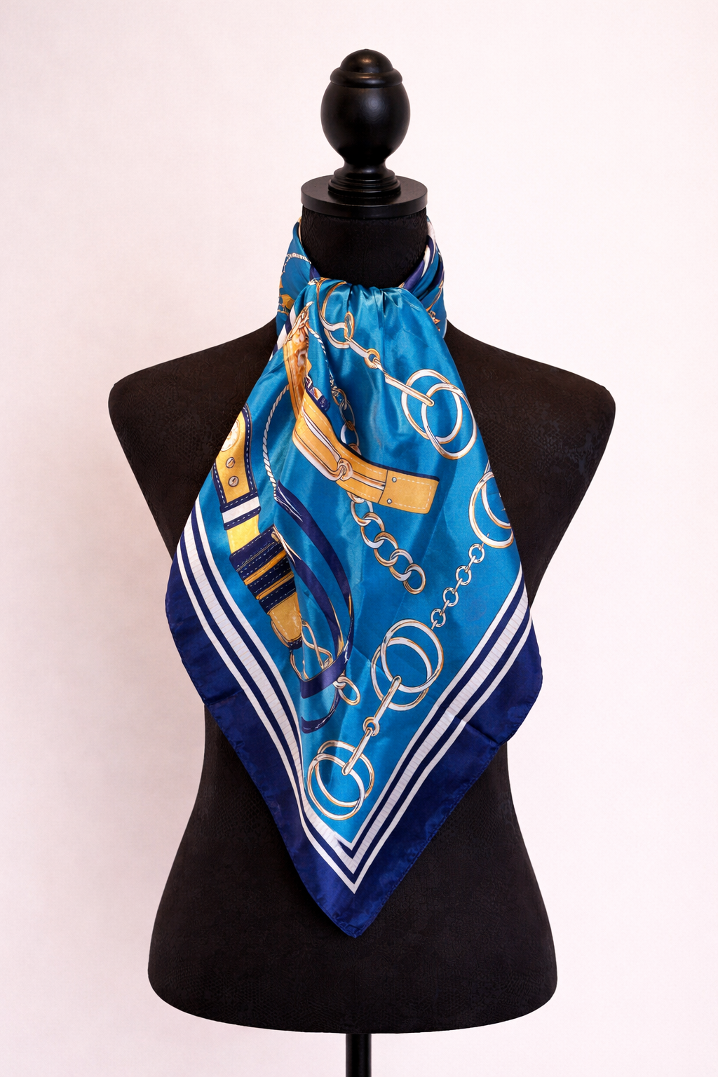 Chain Print Square Scarf – Teal & Navy